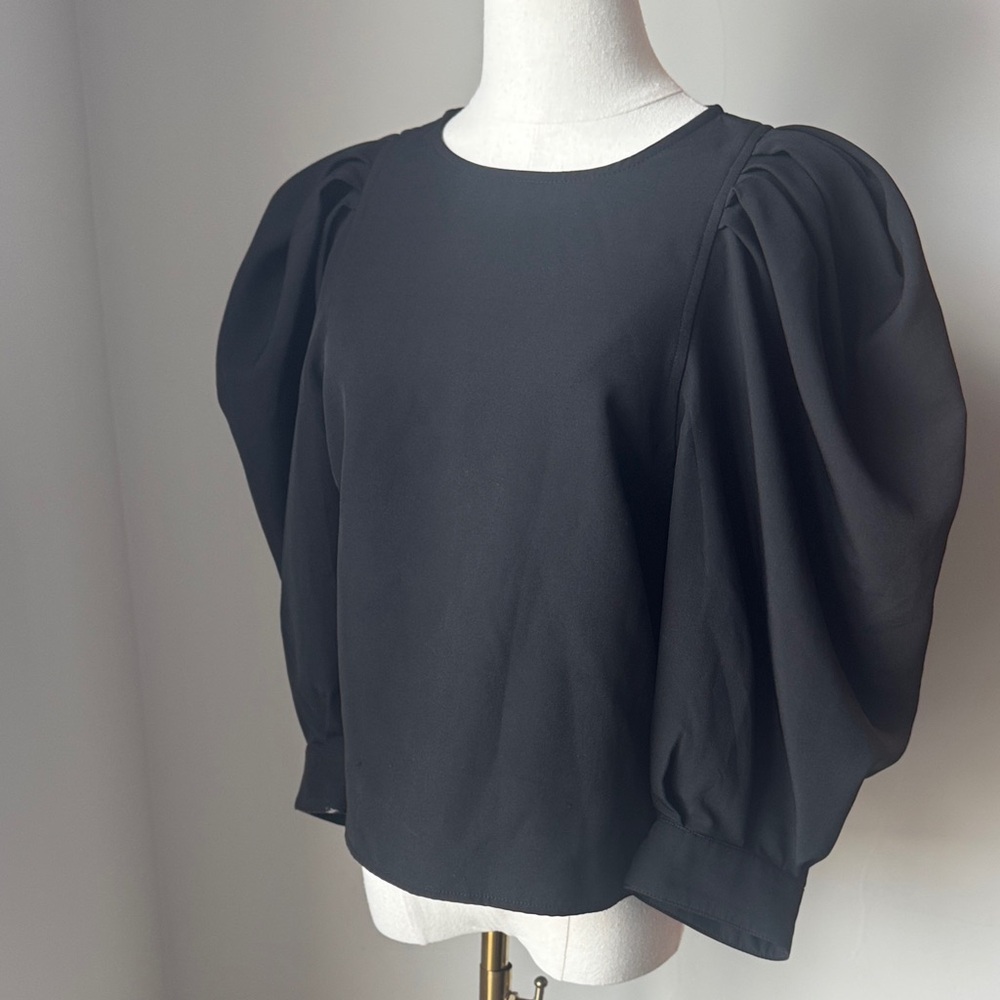 Astr The Label Black Puff Sleeve Top